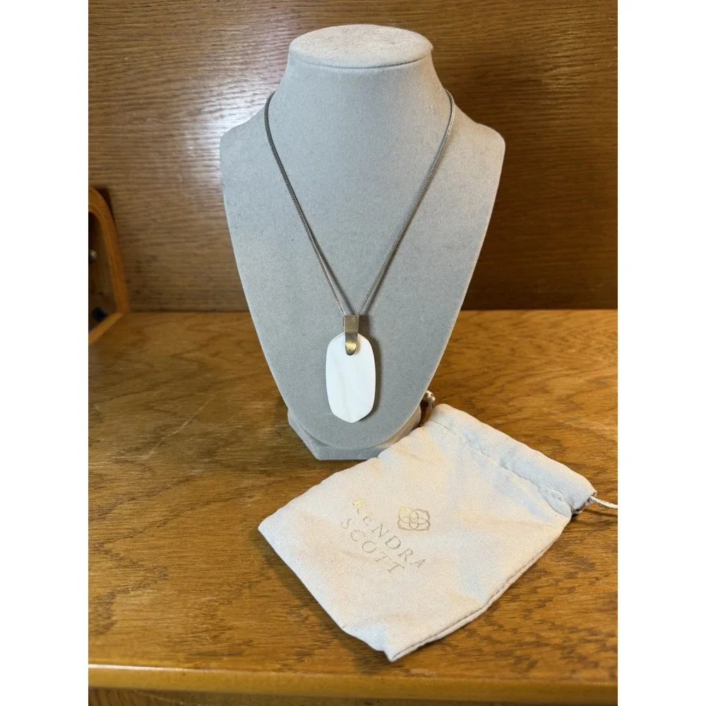 Kendra Scott Inez Adjustable Long Moonstone White Silver Toned Pendant Necklace